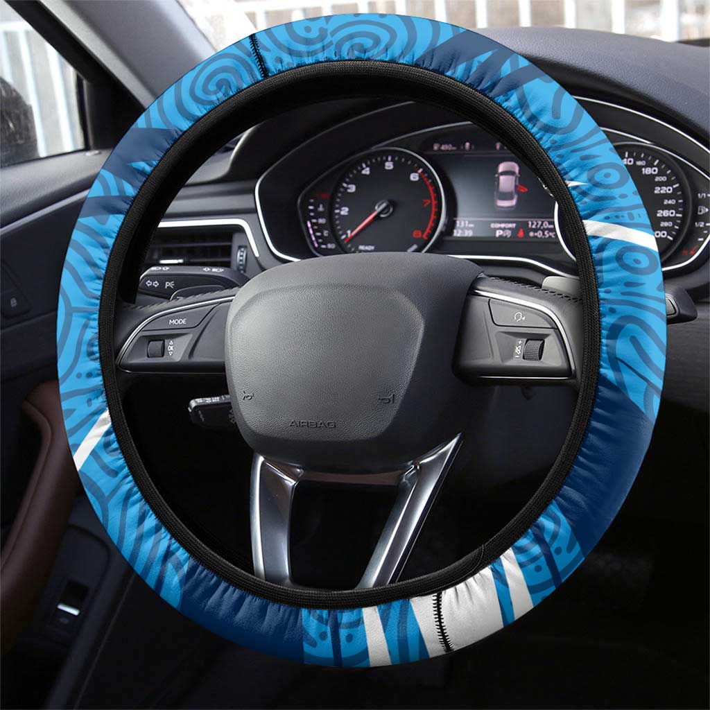 Geelong Cats Australian Football Steering Wheel Cover Fierce Cat Mascot With Indigenous Pattern Art