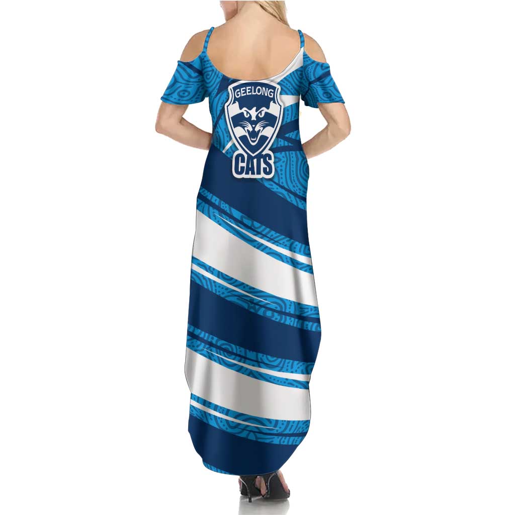 Geelong Cats Australian Football Summer Maxi Dress Fierce Cat Mascot With Indigenous Pattern Art