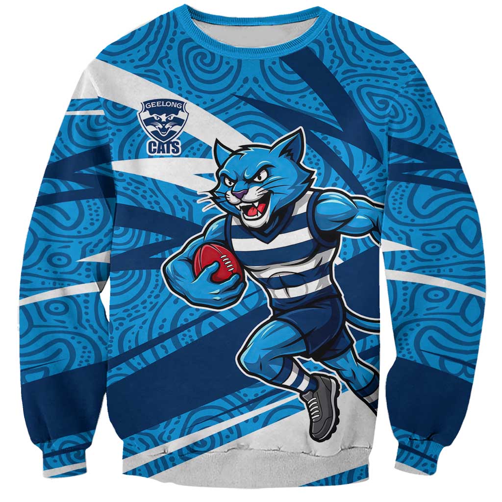Geelong Cats Australian Football Sweatshirt Fierce Cat Mascot With Indigenous Pattern Art
