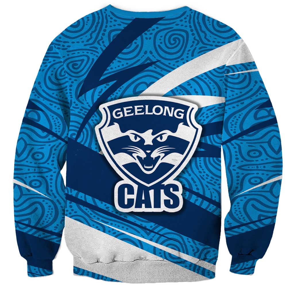 Geelong Cats Australian Football Sweatshirt Fierce Cat Mascot With Indigenous Pattern Art