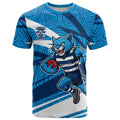 Geelong Cats Australian Football T Shirt Fierce Cat Mascot With Indigenous Pattern Art