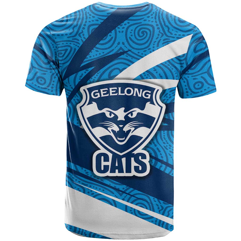 Geelong Cats Australian Football T Shirt Fierce Cat Mascot With Indigenous Pattern Art