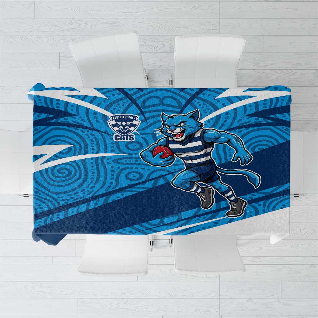 Geelong Cats Australian Football Tablecloth Fierce Cat Mascot With Indigenous Pattern Art