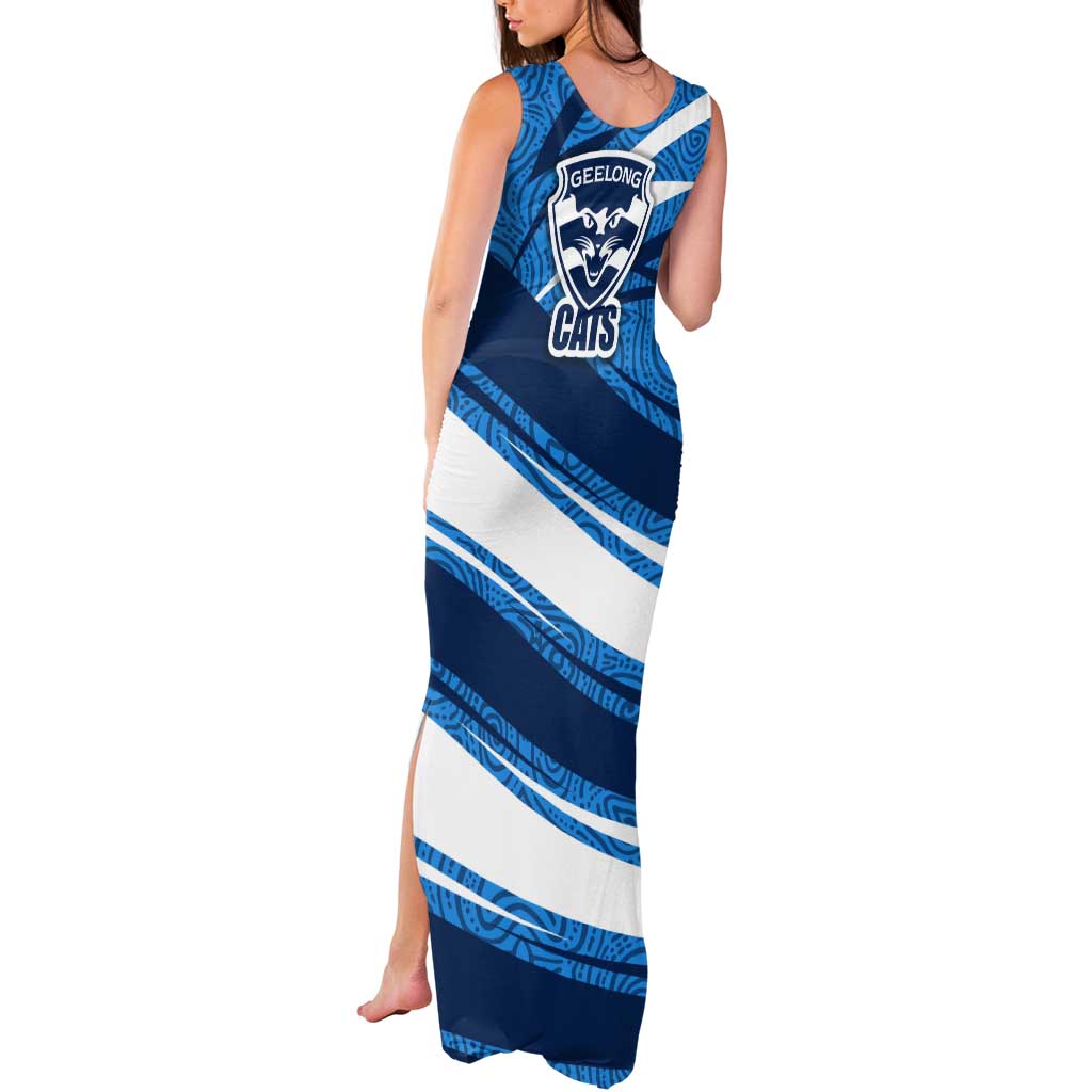 Geelong Cats Australian Football Tank Maxi Dress Fierce Cat Mascot With Indigenous Pattern Art