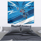 Geelong Cats Australian Football Tapestry Fierce Cat Mascot With Indigenous Pattern Art
