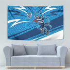 Geelong Cats Australian Football Tapestry Fierce Cat Mascot With Indigenous Pattern Art
