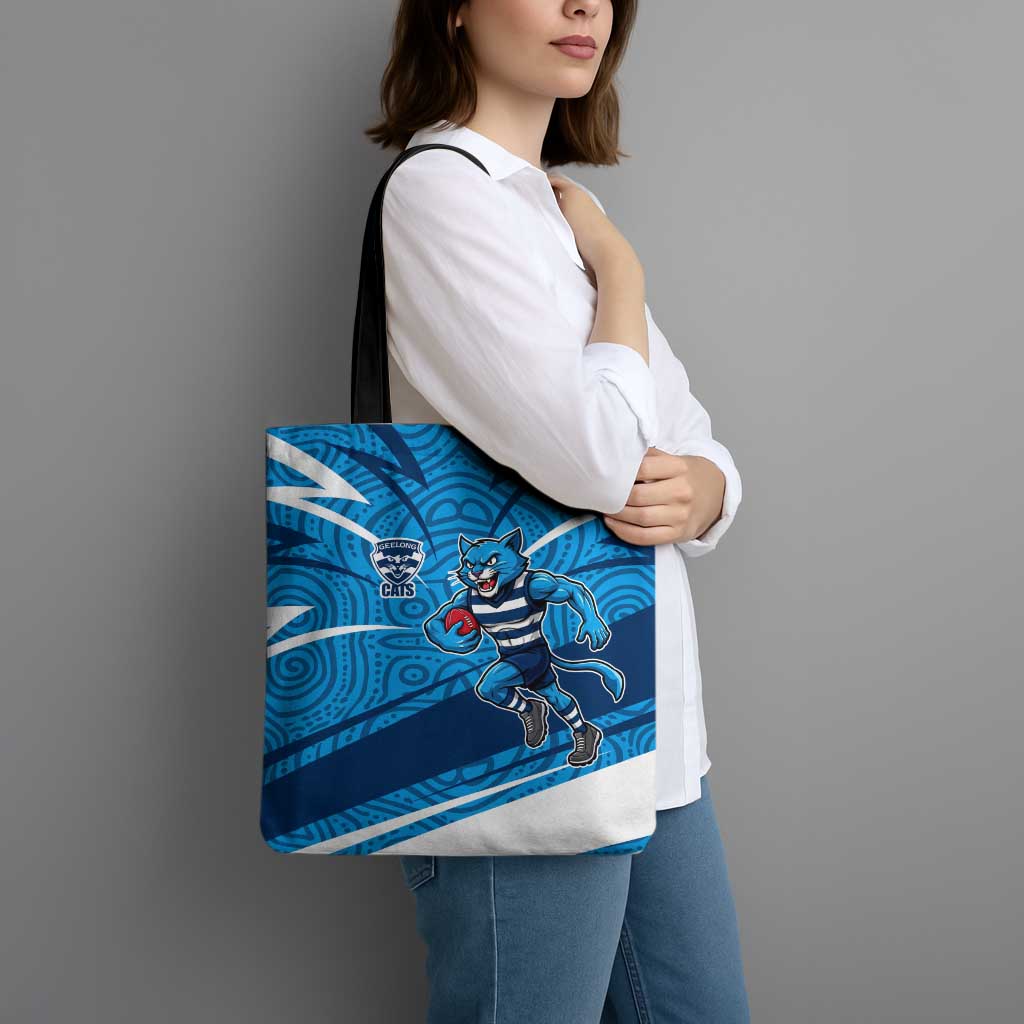 Geelong Cats Australian Football Tote Bag Fierce Cat Mascot With Indigenous Pattern Art