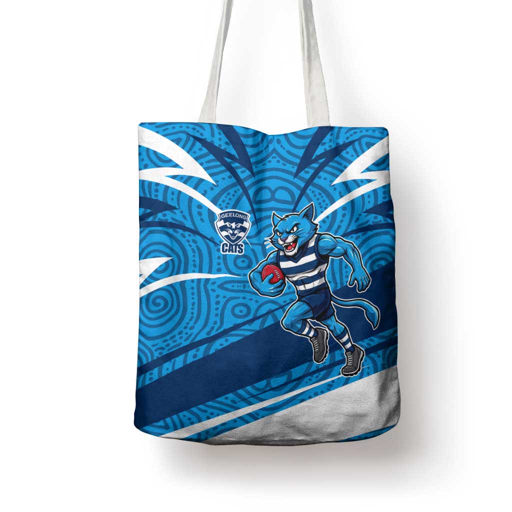 Geelong Cats Australian Football Tote Bag Fierce Cat Mascot With Indigenous Pattern Art