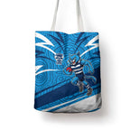 Geelong Cats Australian Football Tote Bag Fierce Cat Mascot With Indigenous Pattern Art