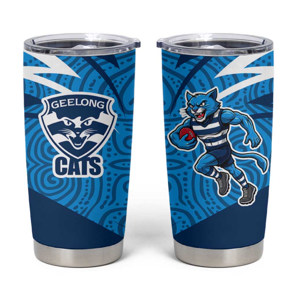 Geelong Cats Australian Football Tumbler Cup Fierce Cat Mascot With Indigenous Pattern Art