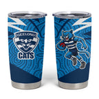 Geelong Cats Australian Football Tumbler Cup Fierce Cat Mascot With Indigenous Pattern Art