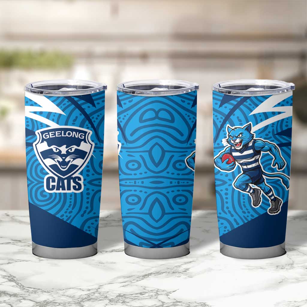 Geelong Cats Australian Football Tumbler Cup Fierce Cat Mascot With Indigenous Pattern Art