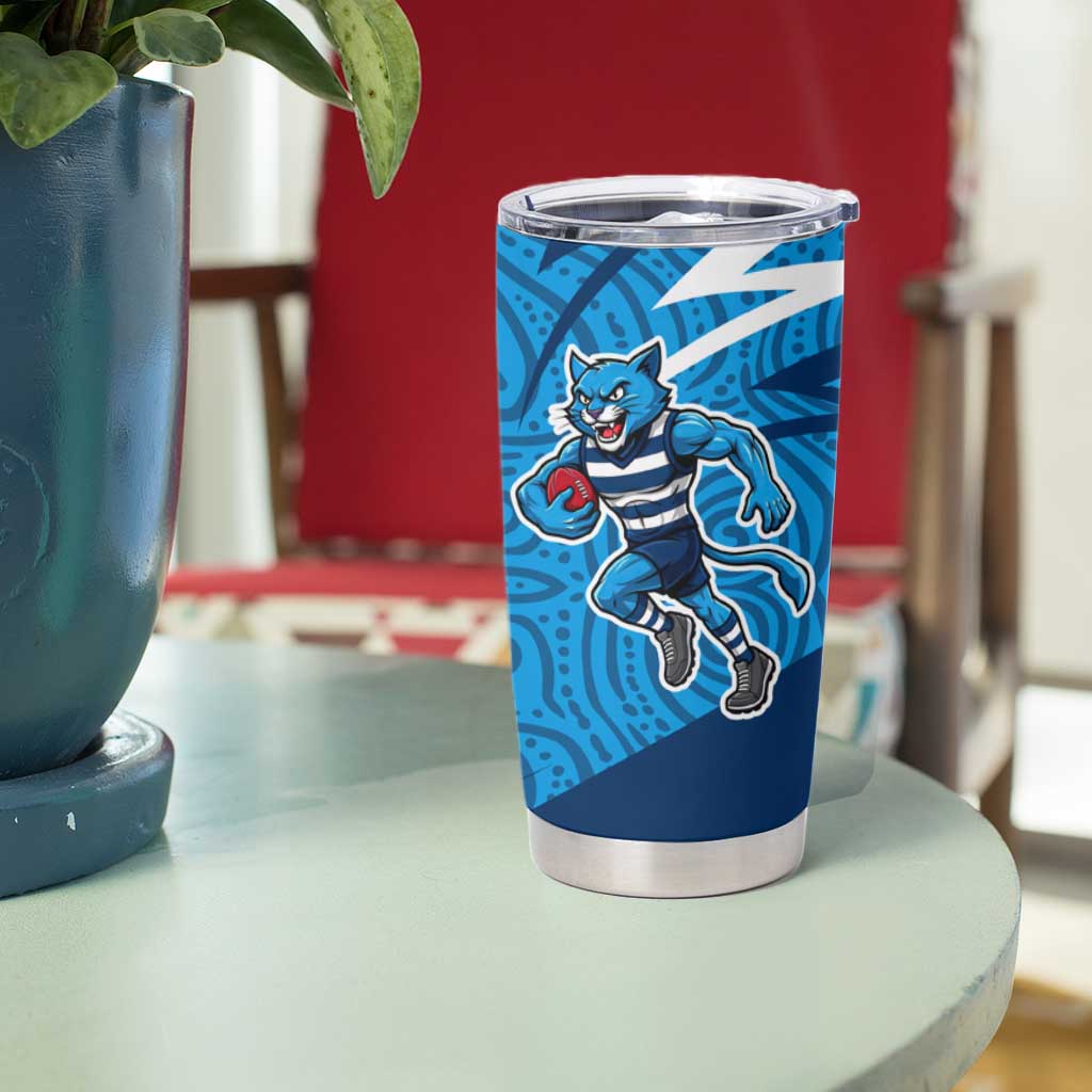 Geelong Cats Australian Football Tumbler Cup Fierce Cat Mascot With Indigenous Pattern Art