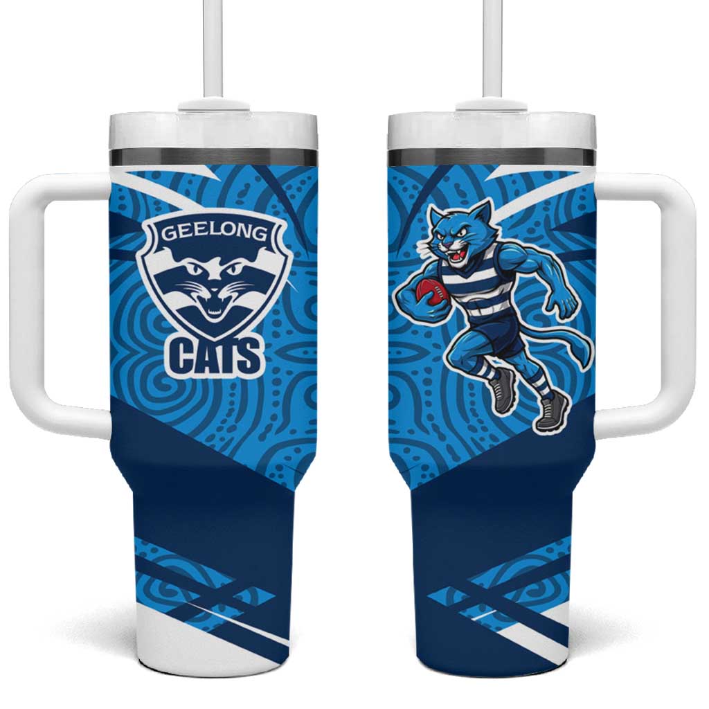 Geelong Cats Australian Football Tumbler With Handle Fierce Cat Mascot With Indigenous Pattern Art