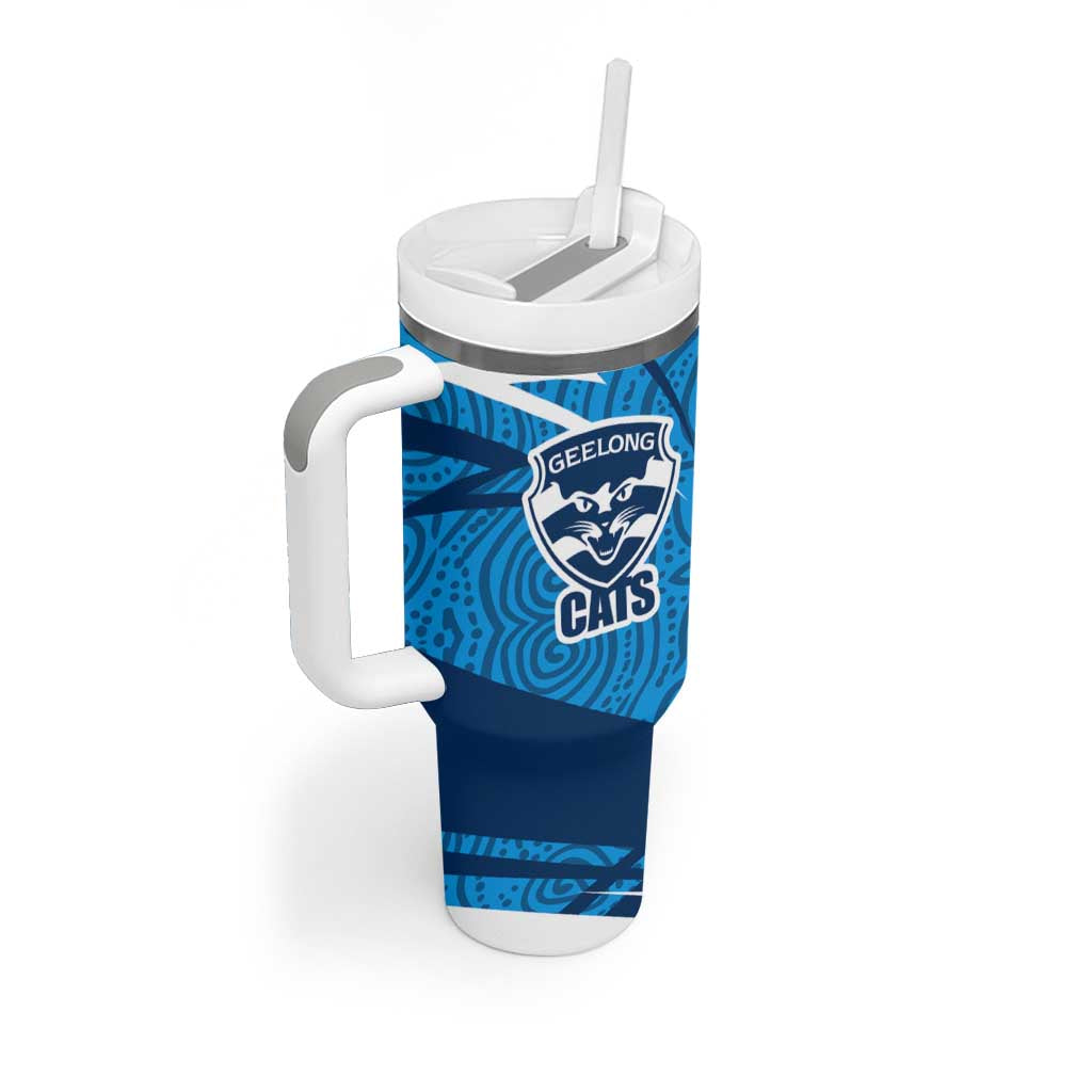 Geelong Cats Australian Football Tumbler With Handle Fierce Cat Mascot With Indigenous Pattern Art