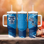 Geelong Cats Australian Football Tumbler With Handle Fierce Cat Mascot With Indigenous Pattern Art