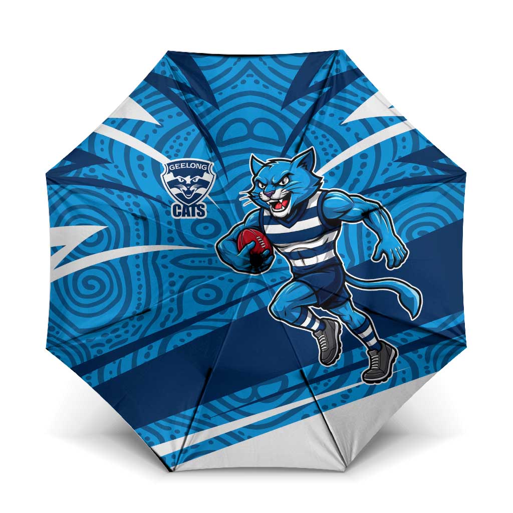 Geelong Cats Australian Football Umbrella Fierce Cat Mascot With Indigenous Pattern Art