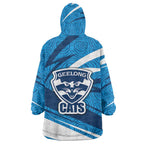 Geelong Cats Australian Football Wearable Blanket Hoodie Fierce Cat Mascot With Indigenous Pattern Art