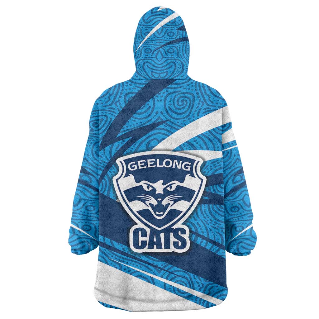 Geelong Cats Australian Football Wearable Blanket Hoodie Fierce Cat Mascot With Indigenous Pattern Art