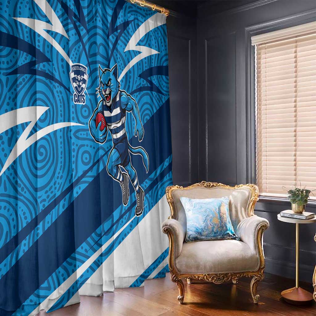 Geelong Cats Australian Football Window Curtain Fierce Cat Mascot With Indigenous Pattern Art