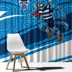Geelong Cats Australian Football Window Curtain Fierce Cat Mascot With Indigenous Pattern Art