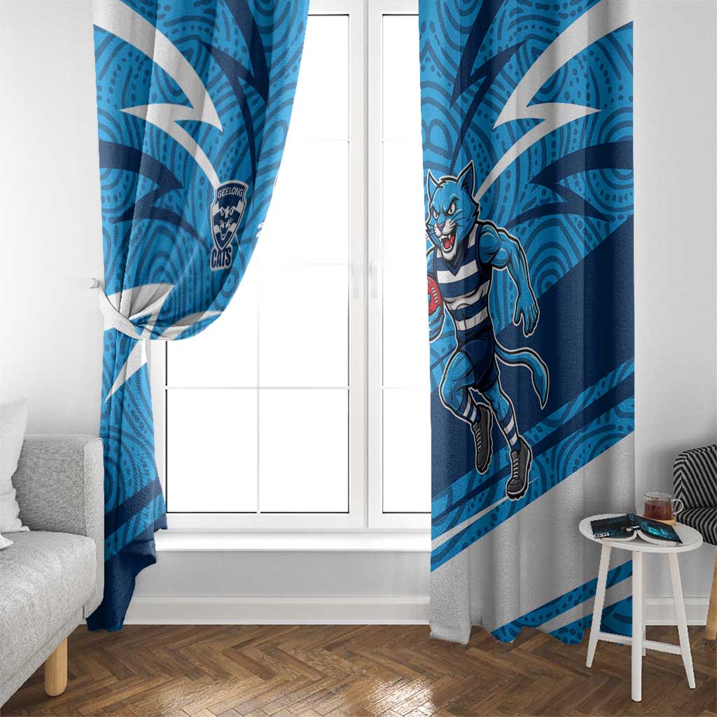 Geelong Cats Australian Football Window Curtain Fierce Cat Mascot With Indigenous Pattern Art