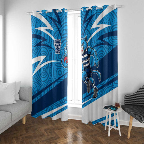 Geelong Cats Australian Football Window Curtain Fierce Cat Mascot With Indigenous Pattern Art