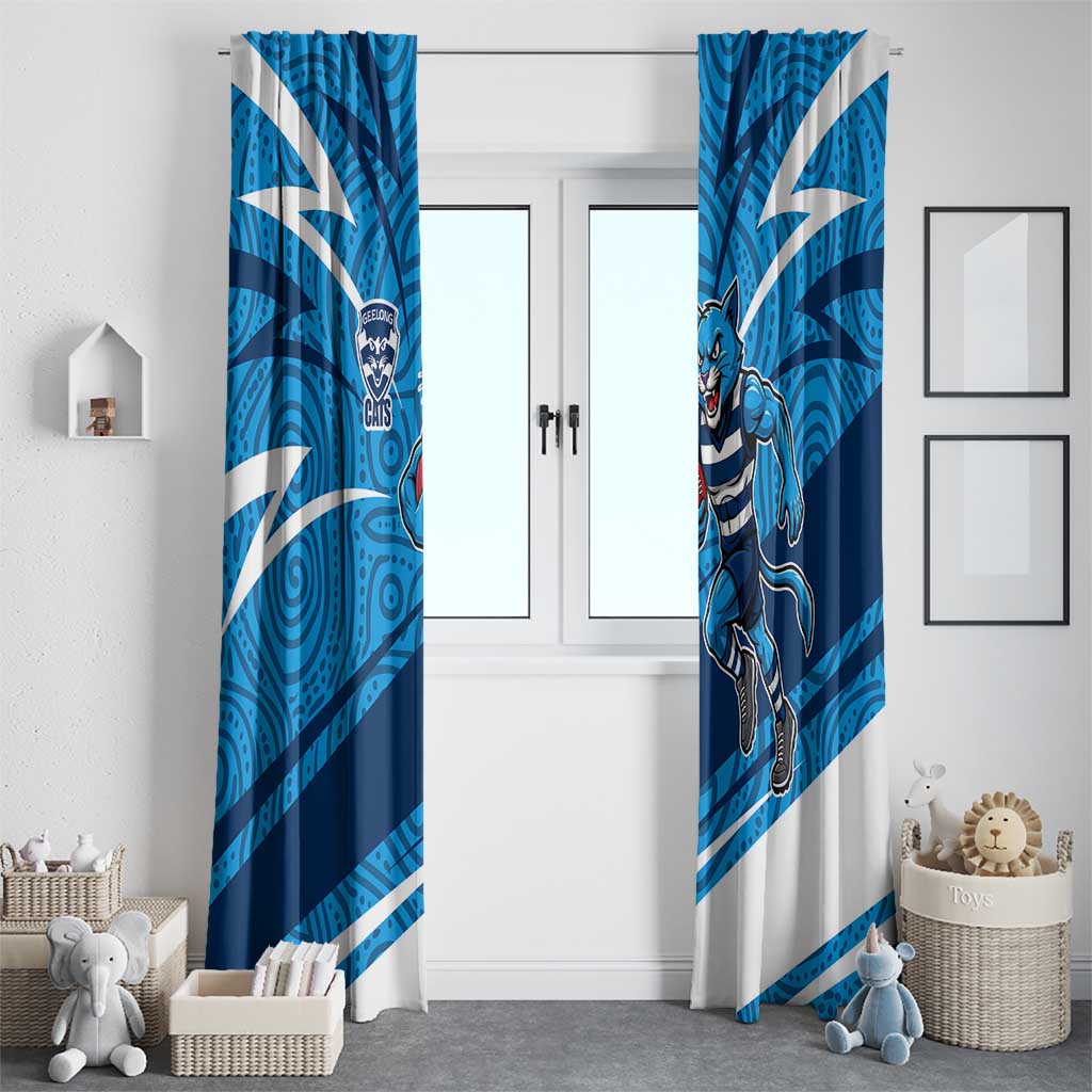 Geelong Cats Australian Football Window Curtain Fierce Cat Mascot With Indigenous Pattern Art