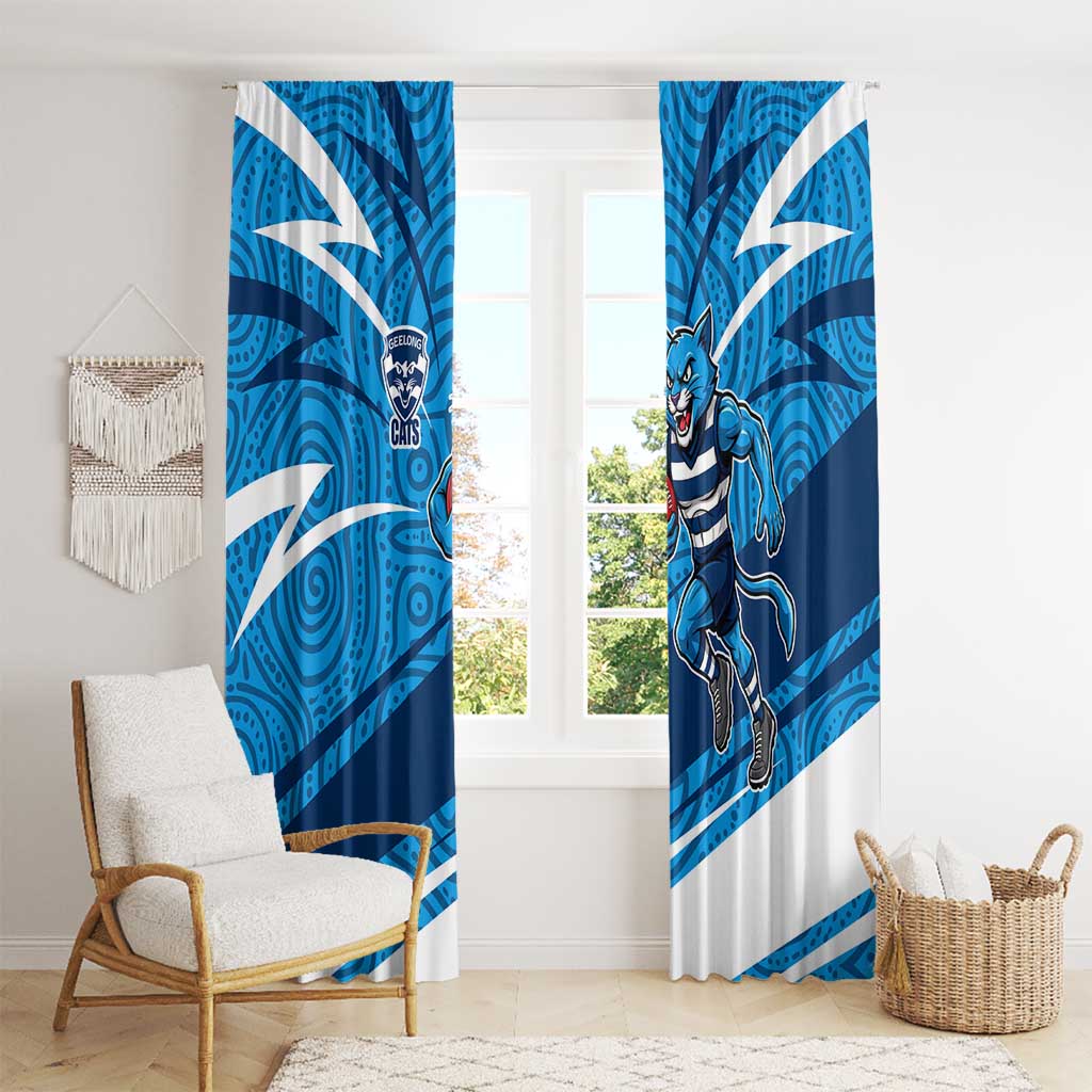 Geelong Cats Australian Football Window Curtain Fierce Cat Mascot With Indigenous Pattern Art