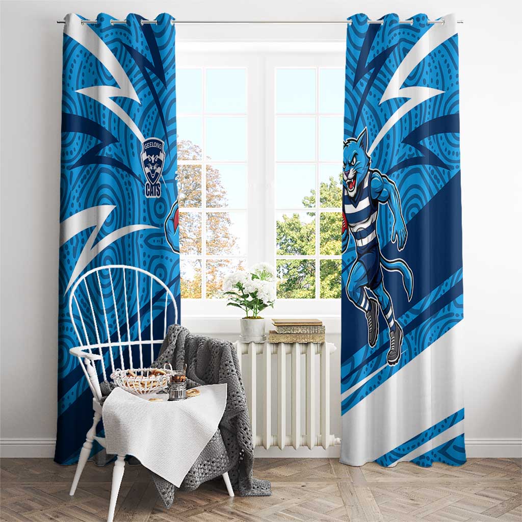 Geelong Cats Australian Football Window Curtain Fierce Cat Mascot With Indigenous Pattern Art