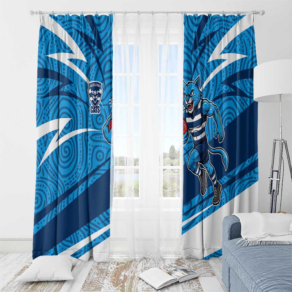 Geelong Cats Australian Football Window Curtain Fierce Cat Mascot With Indigenous Pattern Art