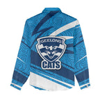 Geelong Cats Australian Football Women Casual Shirt Fierce Cat Mascot With Indigenous Pattern Art