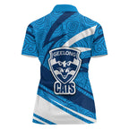 Geelong Cats Australian Football Women Polo Shirt Fierce Cat Mascot With Indigenous Pattern Art