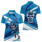 Geelong Cats Australian Football Women Polo Shirt Fierce Cat Mascot With Indigenous Pattern Art