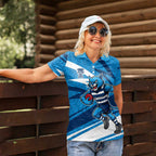Geelong Cats Australian Football Women Polo Shirt Fierce Cat Mascot With Indigenous Pattern Art
