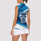 Geelong Cats Australian Football Women Sleeveless Polo Shirt Fierce Cat Mascot With Indigenous Pattern Art
