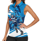 Geelong Cats Australian Football Women Sleeveless Polo Shirt Fierce Cat Mascot With Indigenous Pattern Art