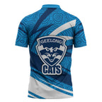 Geelong Cats Australian Football Zipper Polo Shirt Fierce Cat Mascot With Indigenous Pattern Art