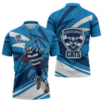 Geelong Cats Australian Football Zipper Polo Shirt Fierce Cat Mascot With Indigenous Pattern Art
