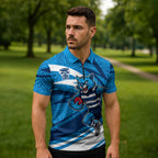 Geelong Cats Australian Football Zipper Polo Shirt Fierce Cat Mascot With Indigenous Pattern Art