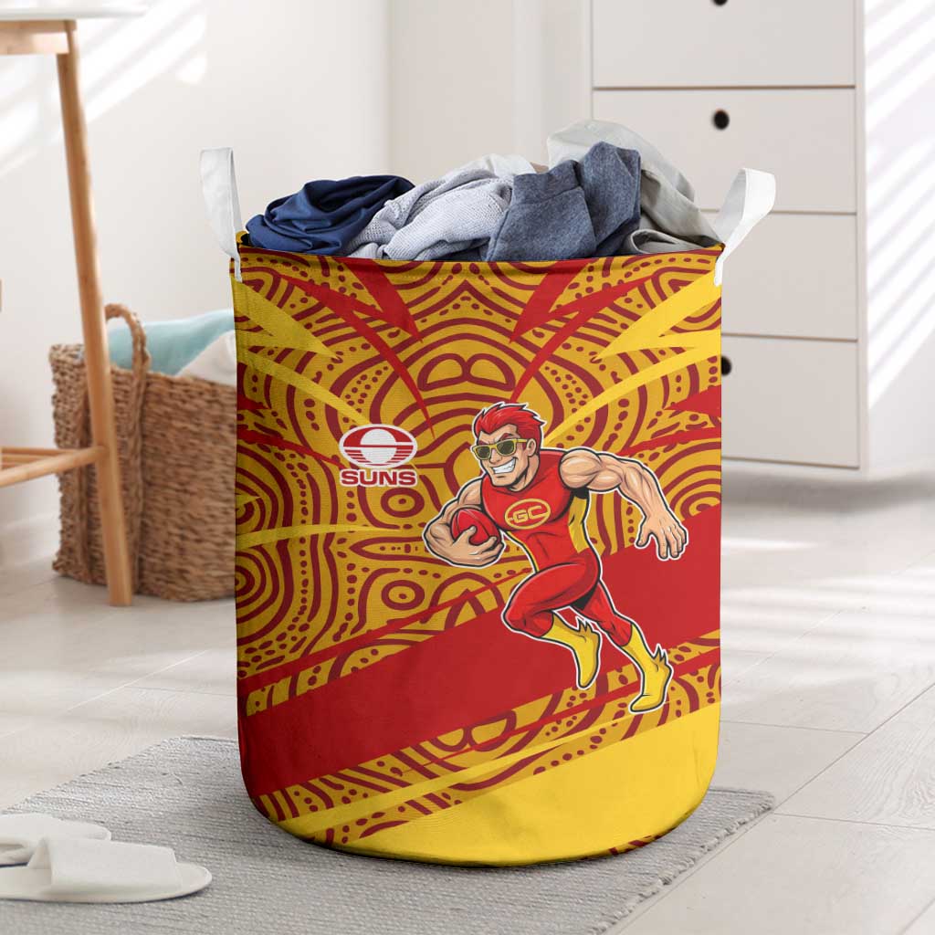 Gold Coast Suns Australian Football Laundry Basket Sunny Hero Mascot With Indigenous Pattern Art