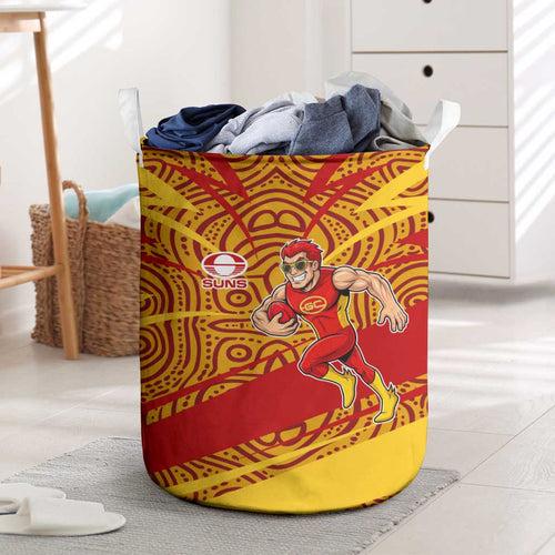 Gold Coast Suns Australian Football Laundry Basket Sunny Hero Mascot With Indigenous Pattern Art