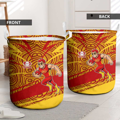 Gold Coast Suns Australian Football Laundry Basket Sunny Hero Mascot With Indigenous Pattern Art