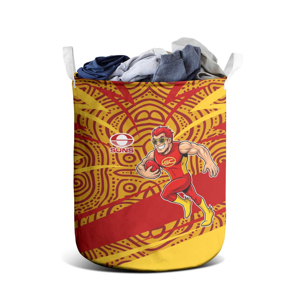 Gold Coast Suns Australian Football Laundry Basket Sunny Hero Mascot With Indigenous Pattern Art