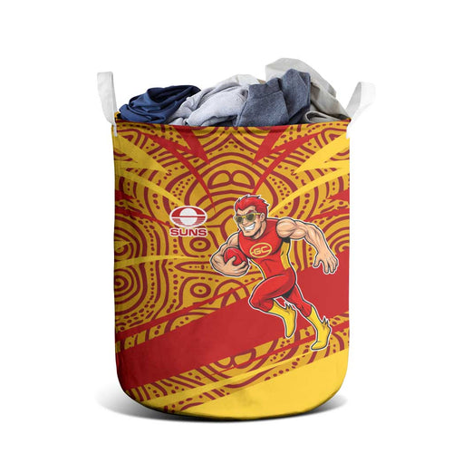 Gold Coast Suns Australian Football Laundry Basket Sunny Hero Mascot With Indigenous Pattern Art
