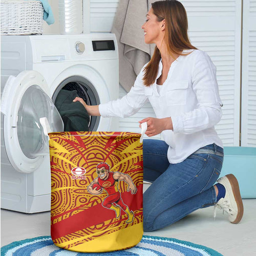 Gold Coast Suns Australian Football Laundry Basket Sunny Hero Mascot With Indigenous Pattern Art