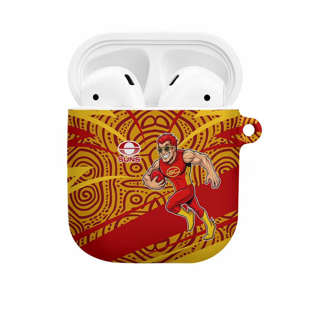 Gold Coast Suns Australian Football AirPods Case Sunny Hero Mascot With Indigenous Pattern Art