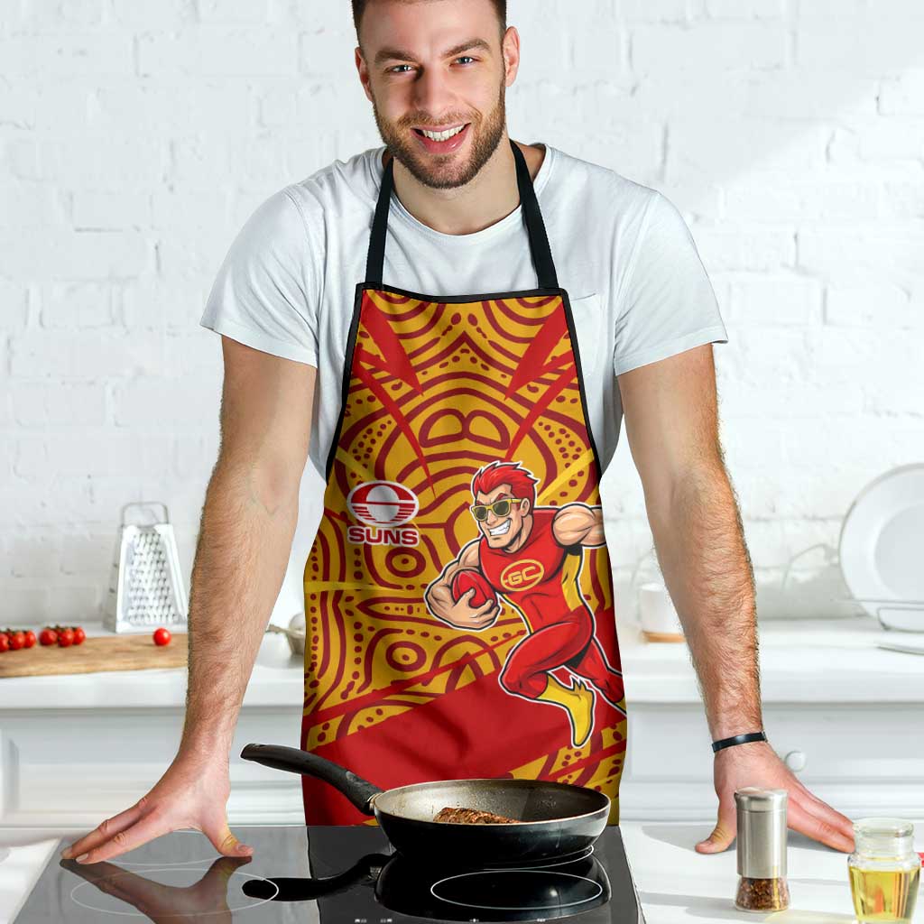 Gold Coast Suns Australian Football Apron Sunny Hero Mascot With Indigenous Pattern Art