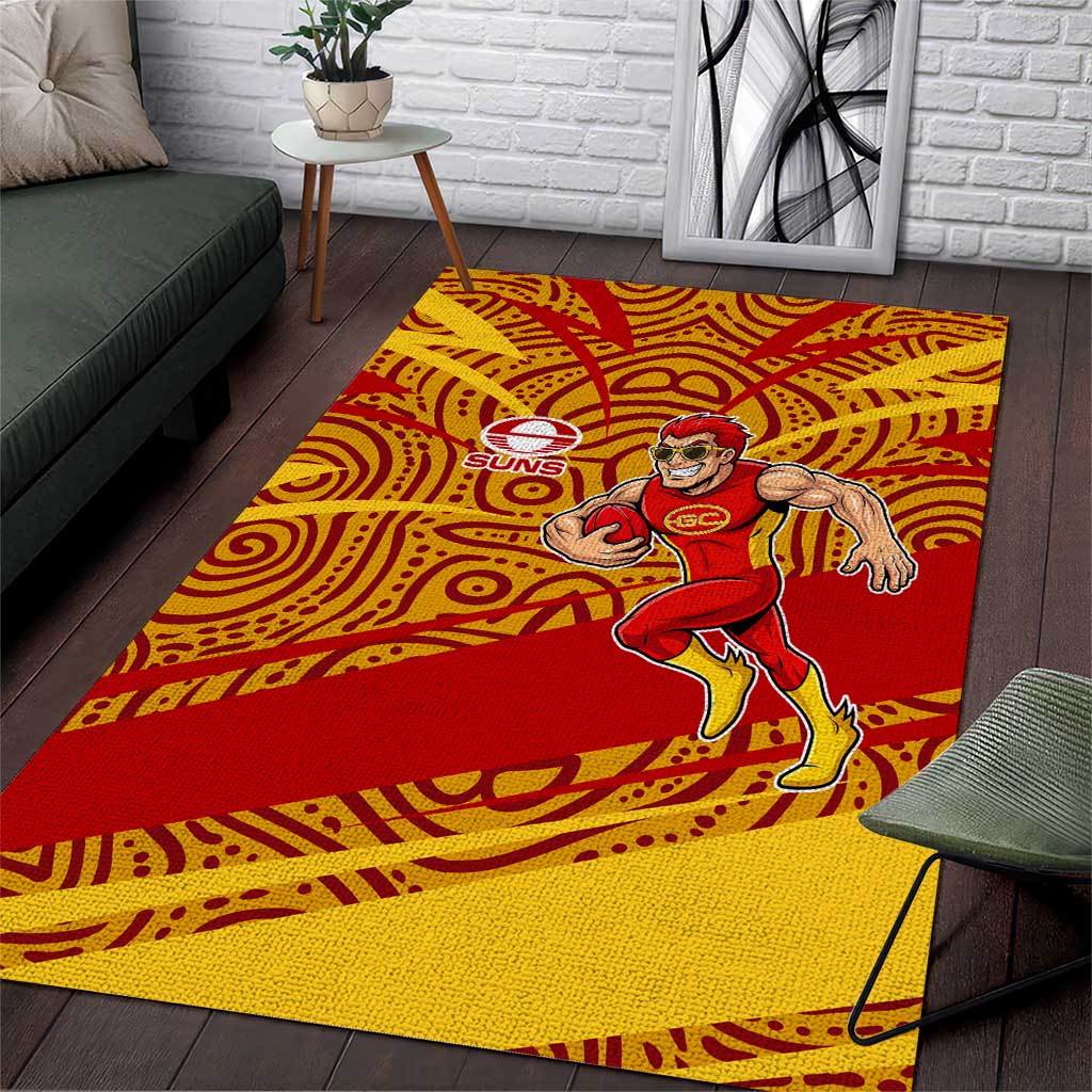 Gold Coast Suns Australian Football Area Rug Sunny Hero Mascot With Indigenous Pattern Art
