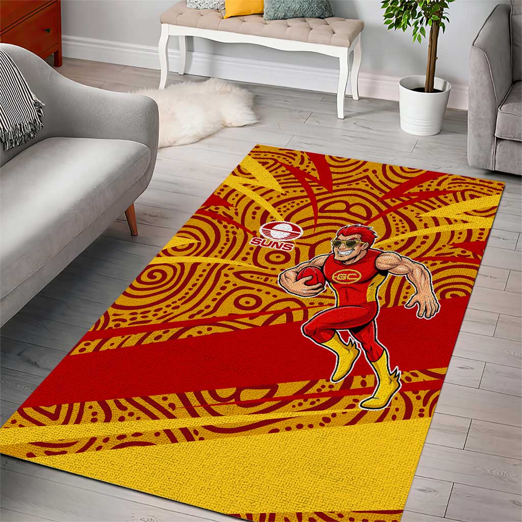 Gold Coast Suns Australian Football Area Rug Sunny Hero Mascot With Indigenous Pattern Art